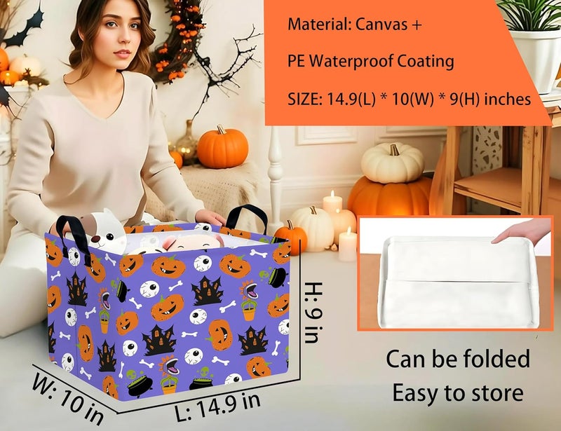 BOOHIT Large Halloween Themed Candy Gift Boo Basket for Kids Baby Personalized Adults Storage Bin Fall Decor(Castle Eye Pumpkin) - Image 2